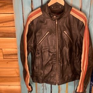 Street Legal black leather biker style jacket size medium white and red trim